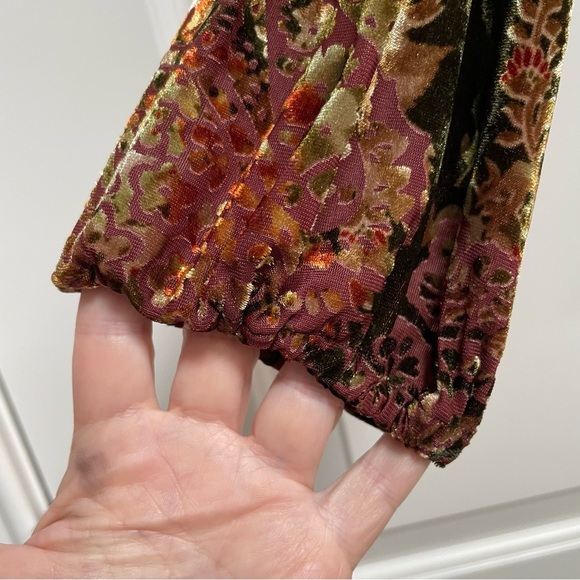 Chico’s Vintage Burnout Metallic Velvet Elastic Waist Wrist Tie Blouson Top - Picture 2 of 9